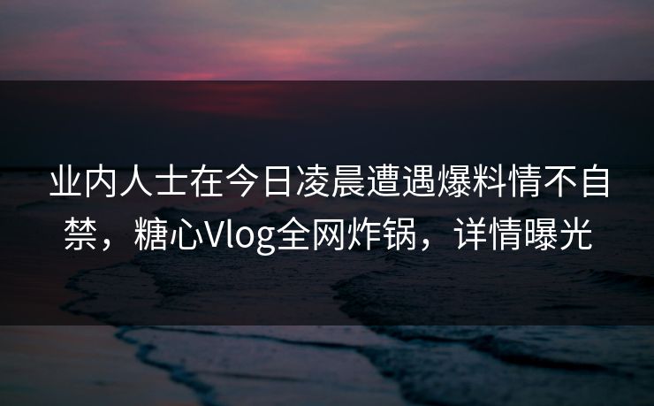 业内人士在今日凌晨遭遇爆料情不自禁，糖心Vlog全网炸锅，详情曝光